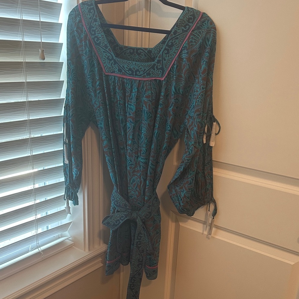 CLeobella L Teal and Pink Patterned Dress never worn tissue still on tassels